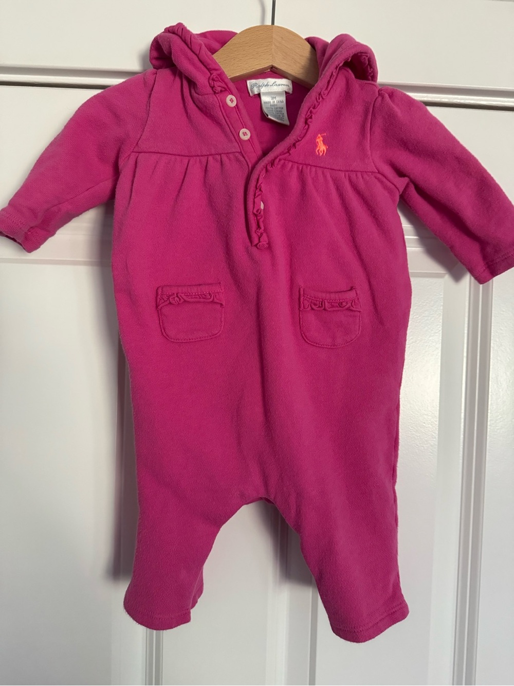 Ralph Lauren Hot Pink Hooded Baby One-Piece